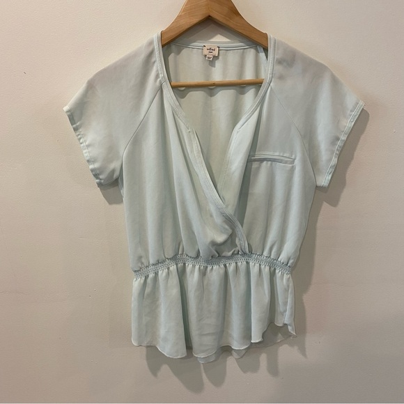 Aritzia Wilfred sea foam green short sleeve top size small peplum blouse cinched - Picture 2 of 9